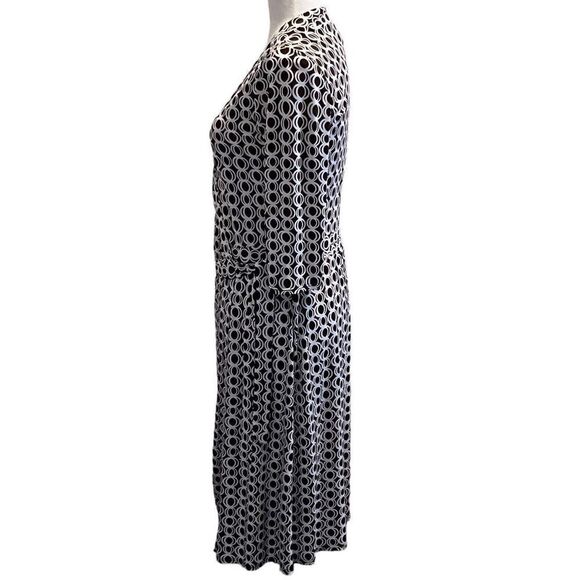 BISOU BISOU MICHELE BOHBOT KNIT WRAP STYLE DRESS BLACK WHITE GEOMETRIC SIZE 8 - Picture 3 of 8